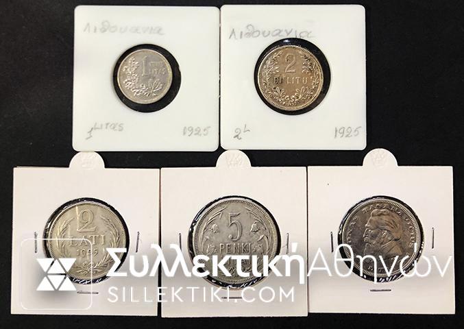 LITHUANIA Lot of 5 different silver coins in nice grade
